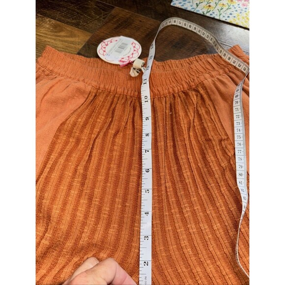 Umgee Size S Beige Frayed Hem Wide Leg Cropped Pull On Pants Linen Blend - Picture 6 of 6